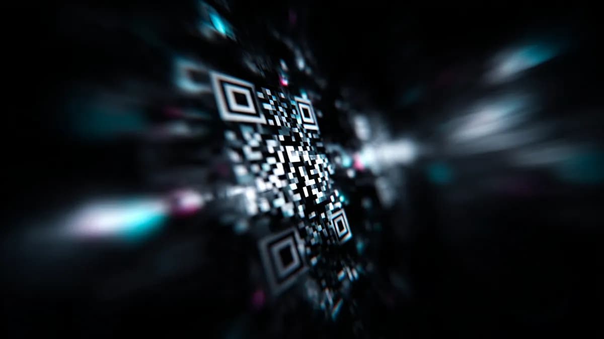 Gros plan abstrait d'un QR code lumineux.