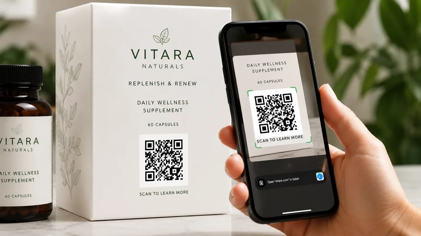 QR code on product packaging being scanned with a phone