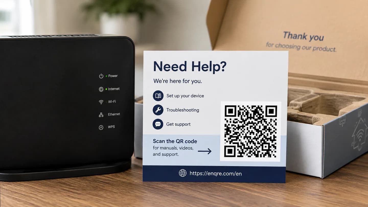 QR code support insert beside a router box